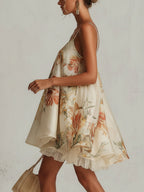 Vestido mini floral de organza beige Abril, vista 2