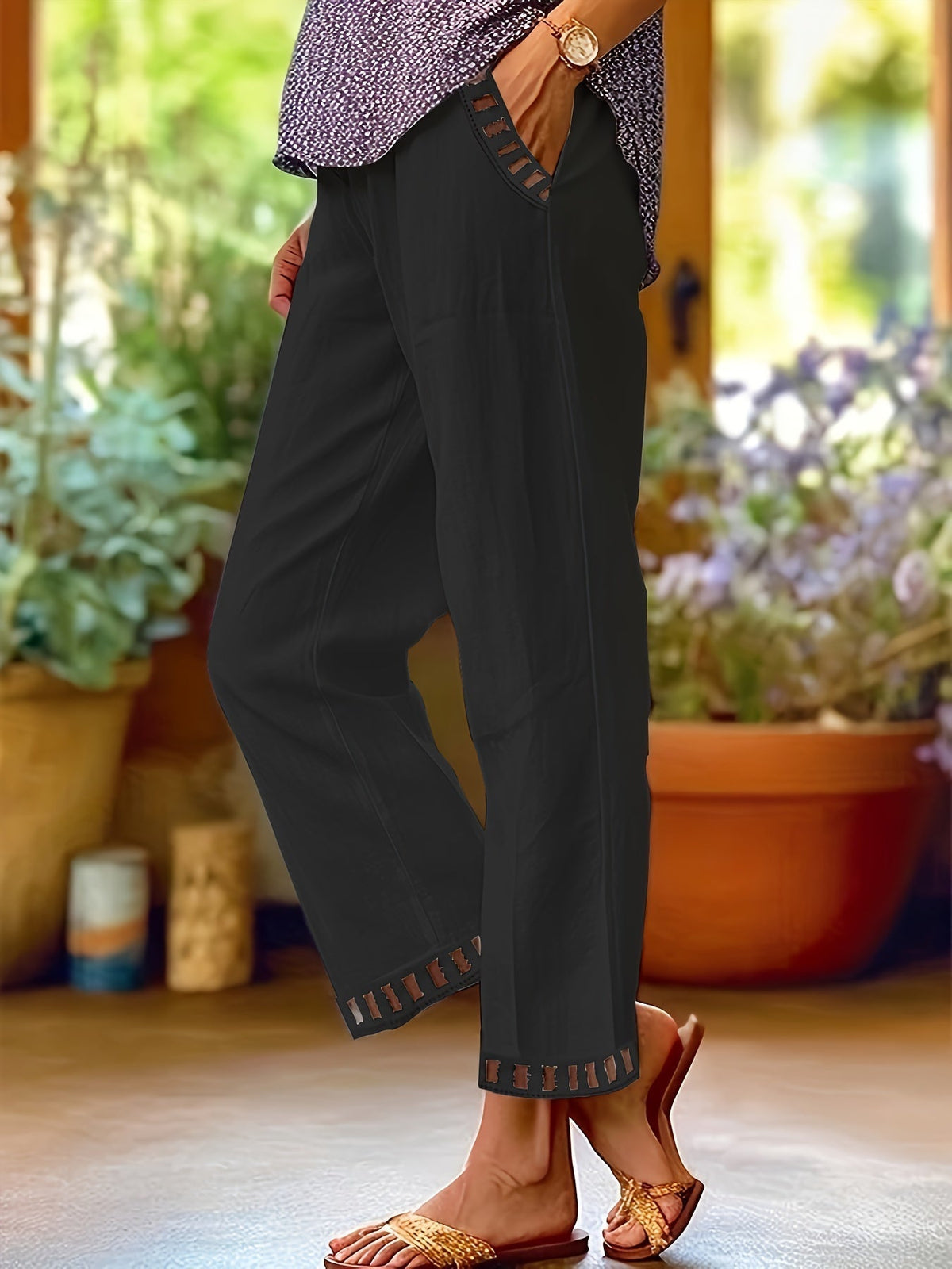 Pantalón fluido cropped de Valentina Montier, detalle del diseño