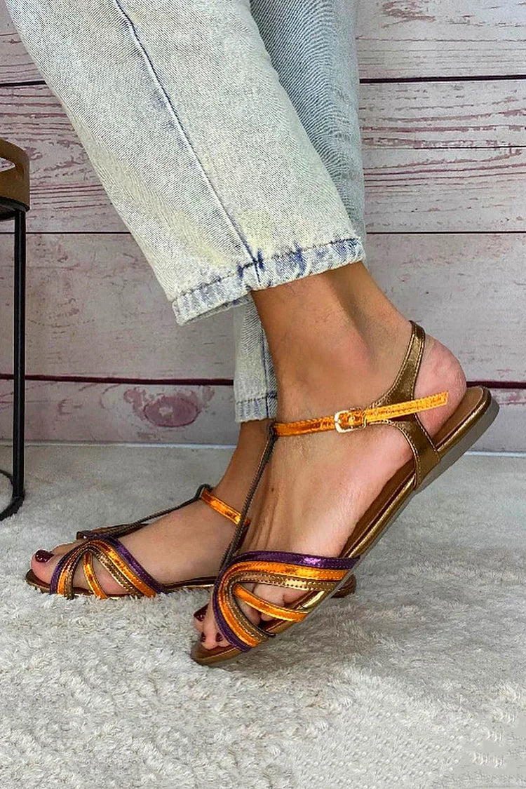 Sandalias planas multicolor de Valentina Montier, detalle del diseño