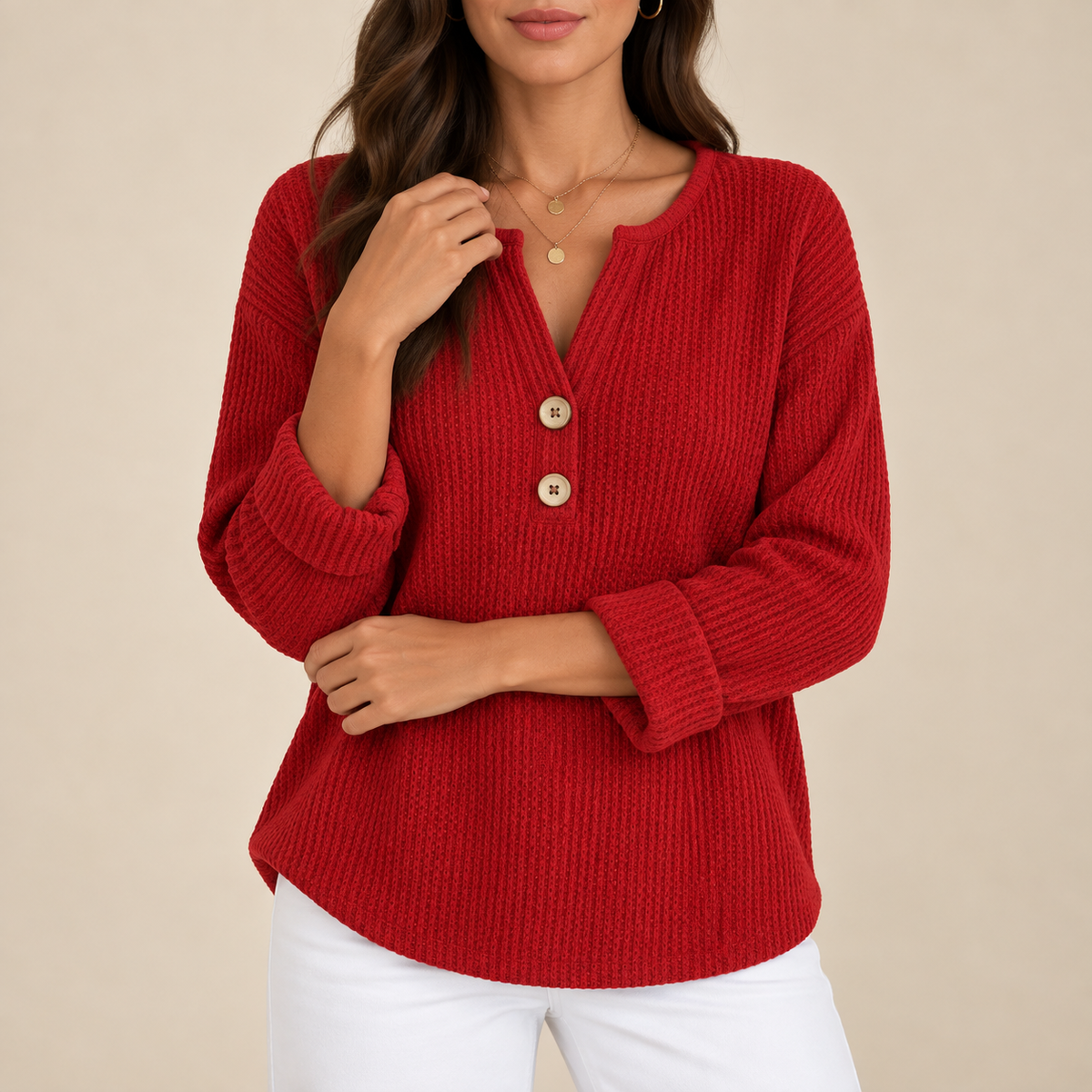 Cristina | Jersey ligero Henley texturizado