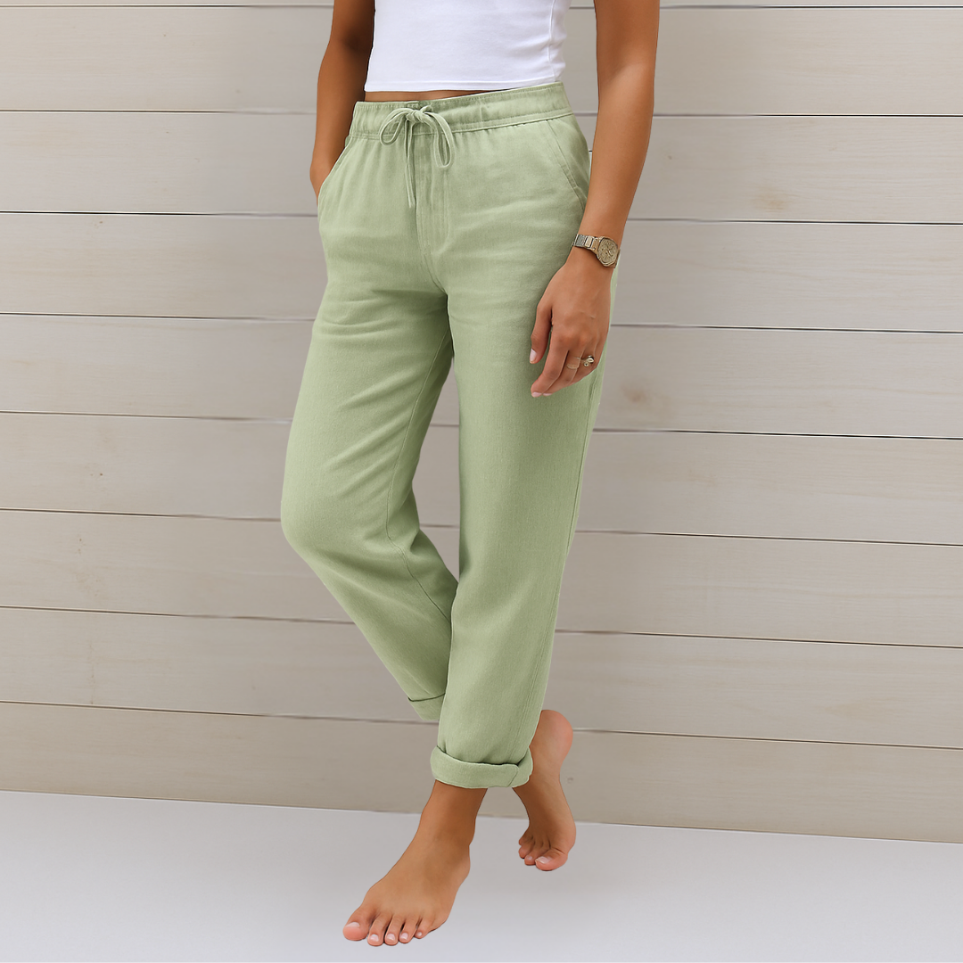 Pantalón fluido con lazada de Valentina Montier, detalle del diseño