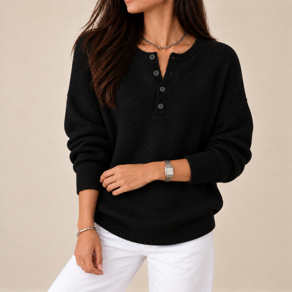 Jersey de punto con escote Henley Elisa, vista alternativa