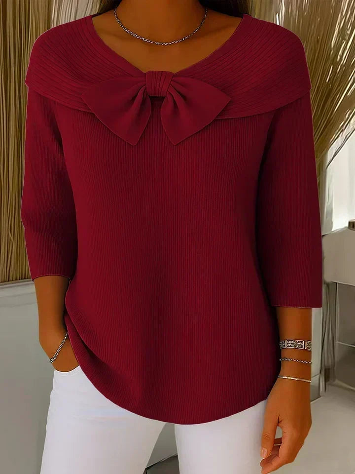 Mónica | Jersey con cuello marinero y lazo, color Rojo, vista del producto, vista alternativa