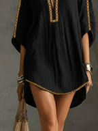 Vestido mini tipo caftán con bordado dorado Inés, vista 7