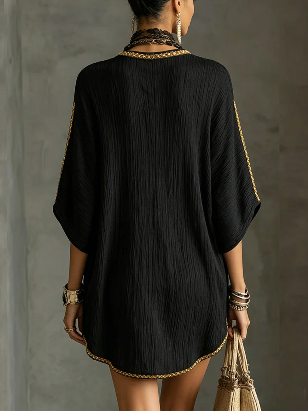 Vestido mini tipo caftán con bordado dorado Inés, vista 5