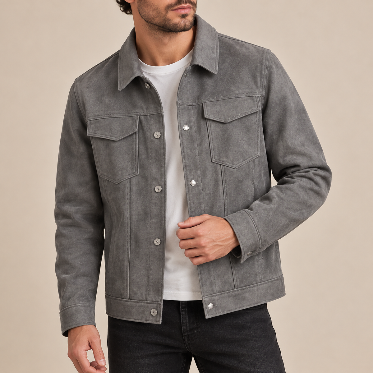 Sobrecamisa de efecto ante con bolsillos Vicente, vista complementaria