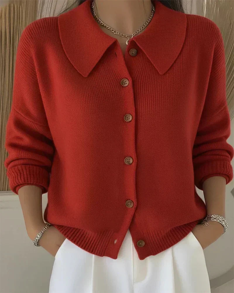 Cayetana | Cárdigan con cuello camisero amplio, color Rojo, vista del producto, vista complementaria