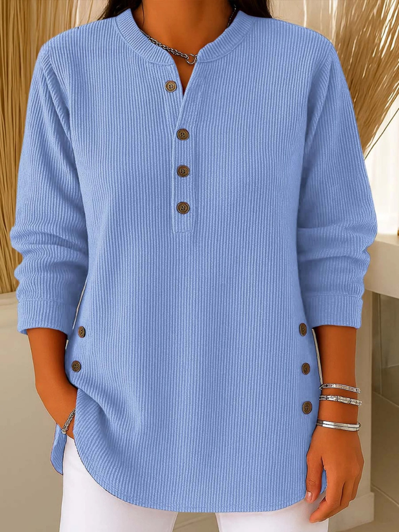 Belén | Jersey túnica Henley con botones laterales, color Azul cielo, vista del producto, vista principal