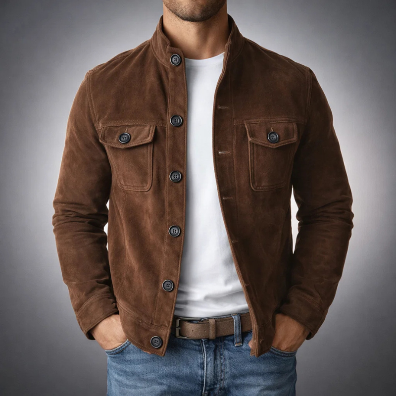 Íñigo | Sobrecamisa de efecto ante con bolsillos, color Marrón oscuro, vista del producto, vista complementaria