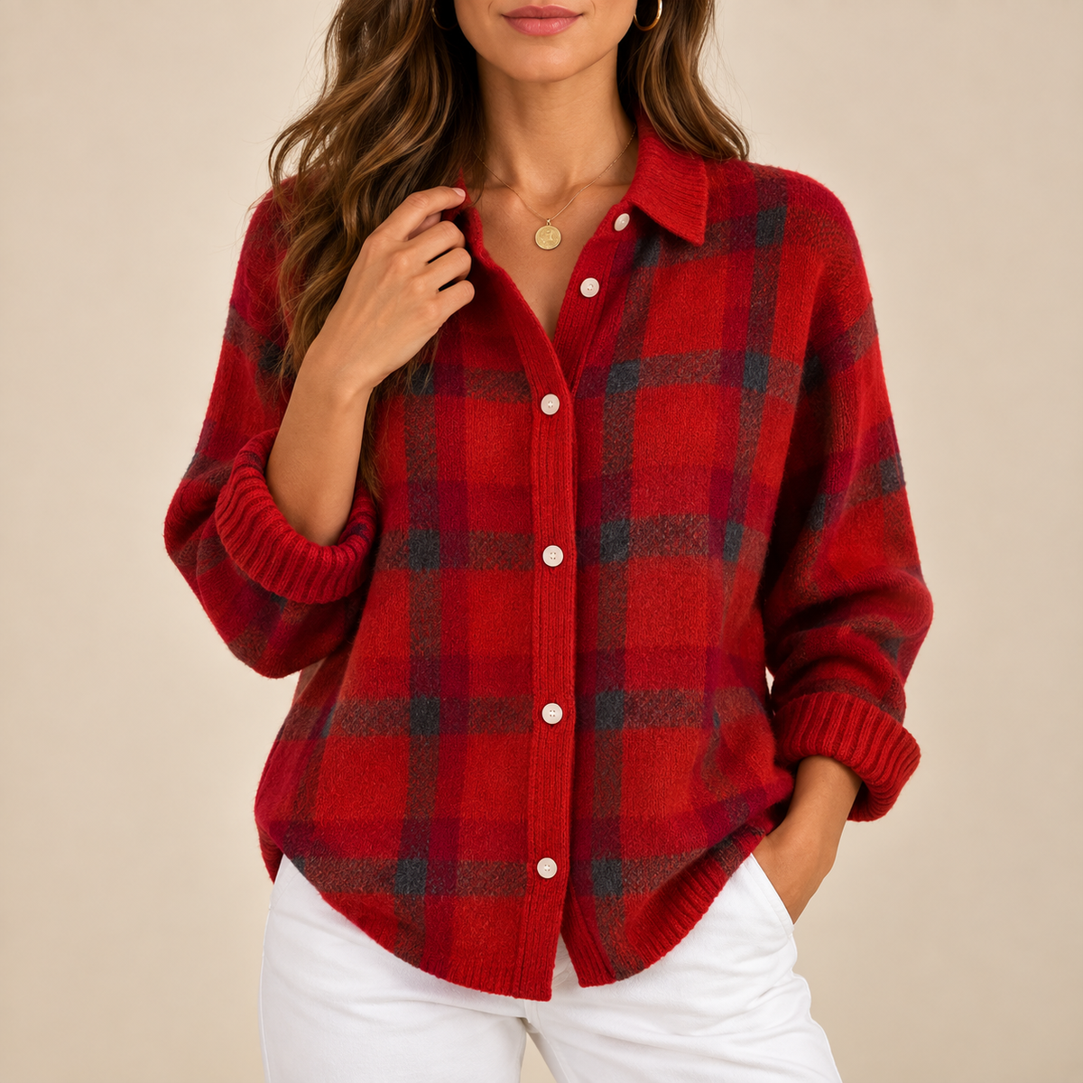 Raquel | Cárdigan de cuadros con cuello camisero