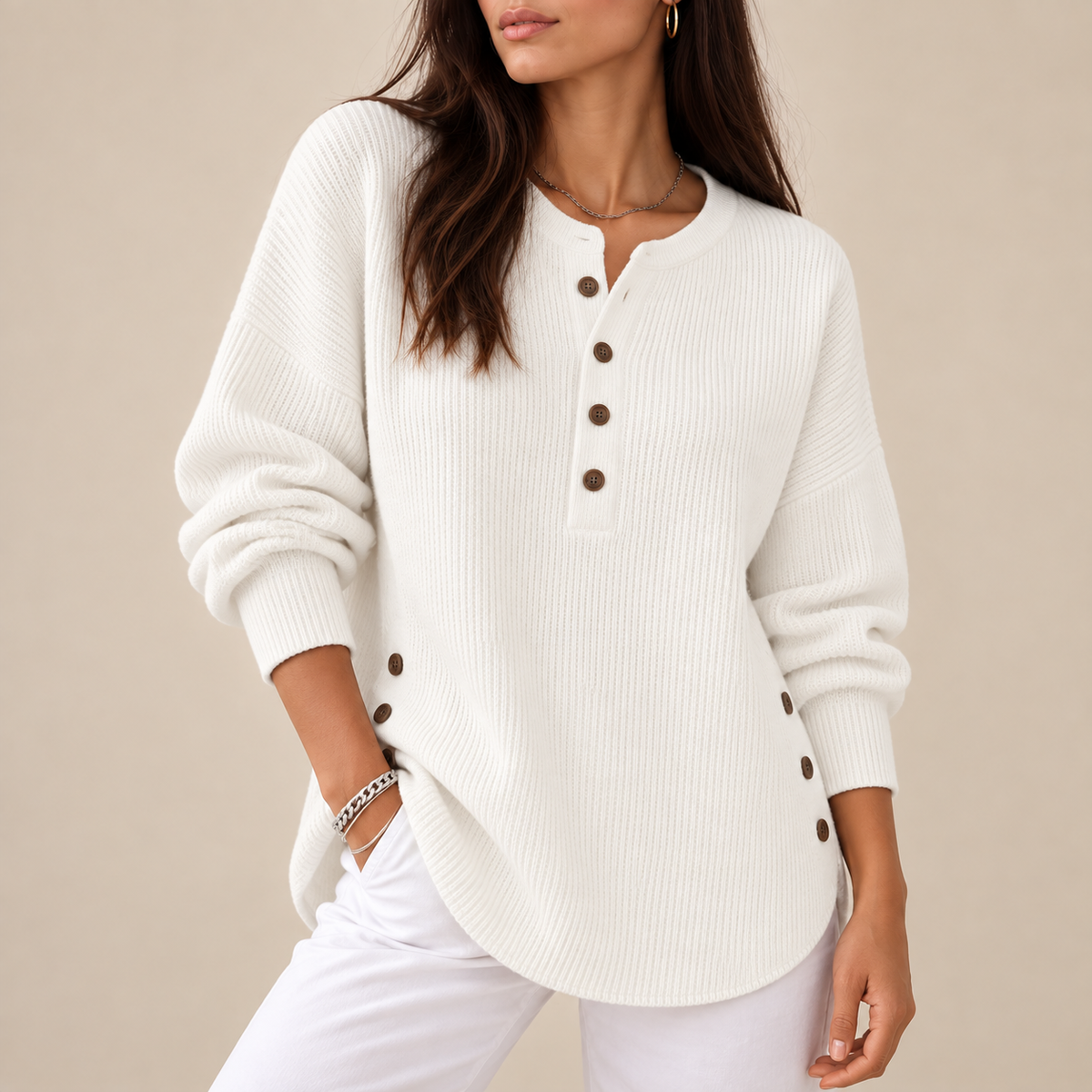 Belén | Jersey túnica Henley con botones laterales