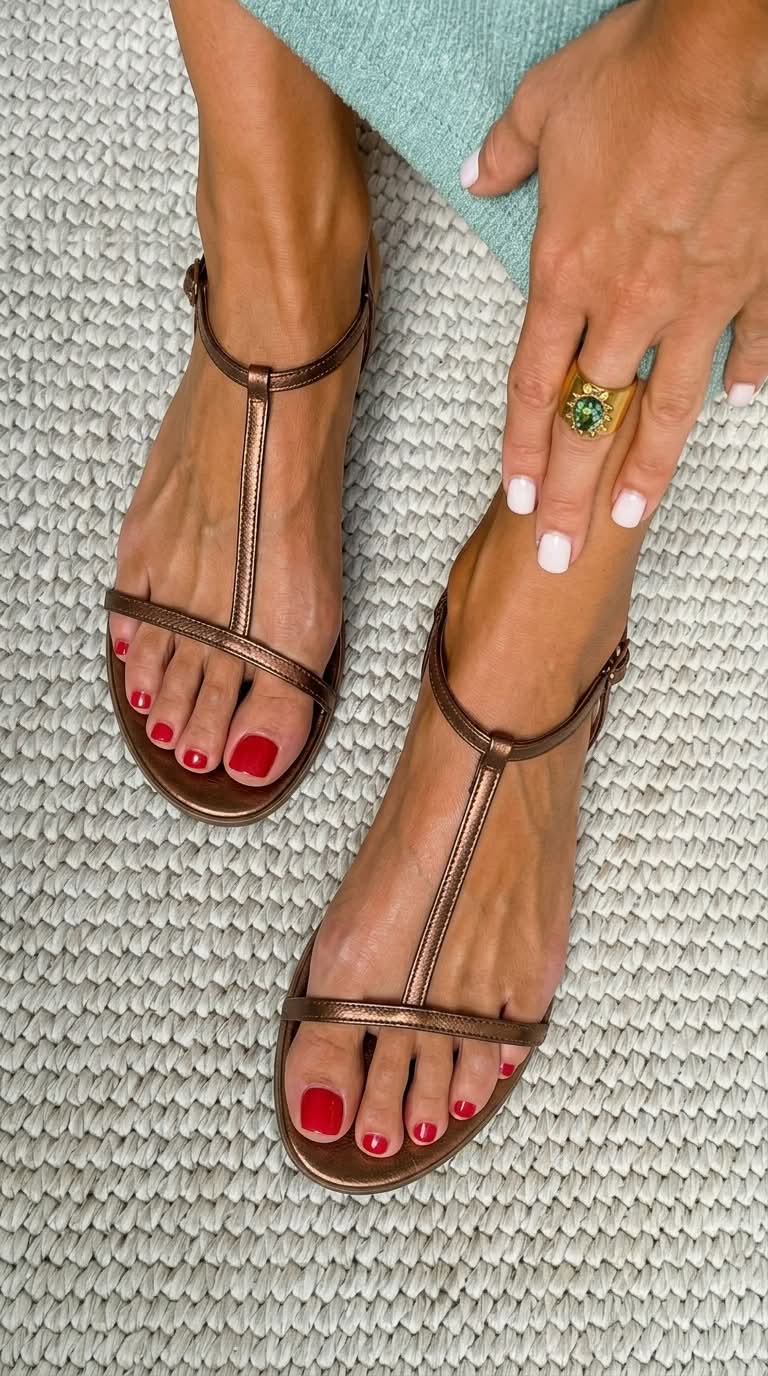 Sandalias planas doradas de Valentina Montier, vista complementaria