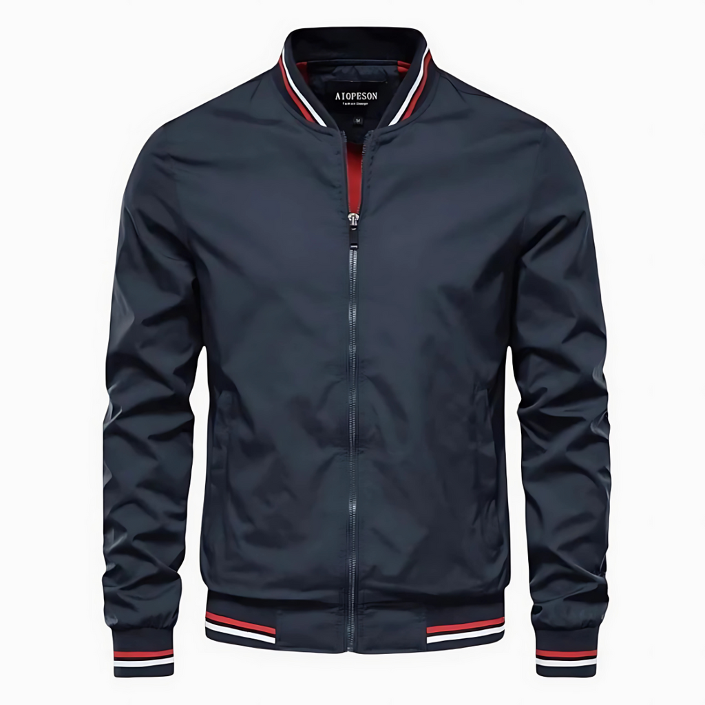 Javier | Cazadora bomber urbana con ribetes, color Azul, vista del producto, vista principal