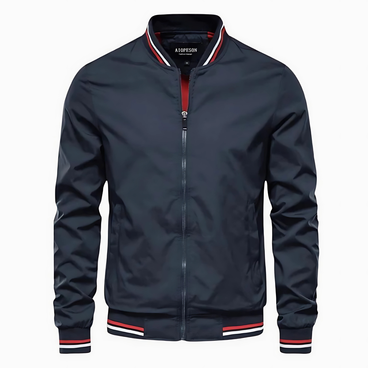 Javier | Cazadora bomber urbana con ribetes, color Azul, vista del producto, vista principal