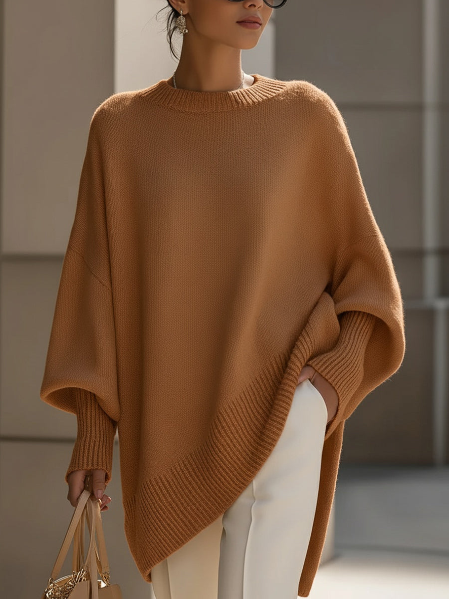 Margarita | Jersey poncho de corte oversize, color Marrón, vista del producto, vista alternativa