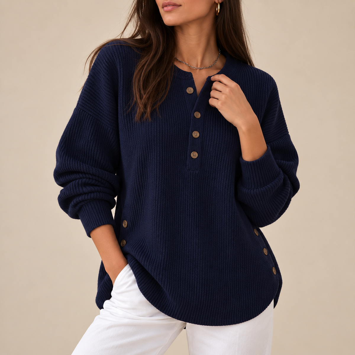 Belén | Jersey túnica Henley con botones laterales