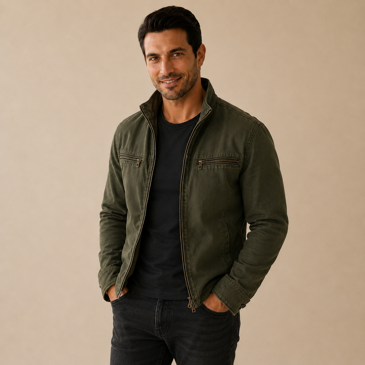 Chaqueta utilitaria con cremallera Román en verde, vista principal