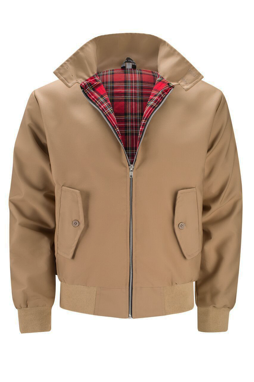 César | Cazadora Harrington con forro tartán, color Camel, vista del producto, vista principal