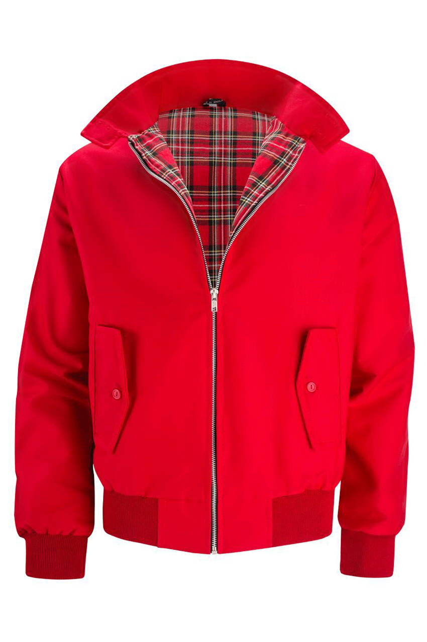 César | Cazadora Harrington con forro tartán, color Rojo, vista del producto, detalle del diseño