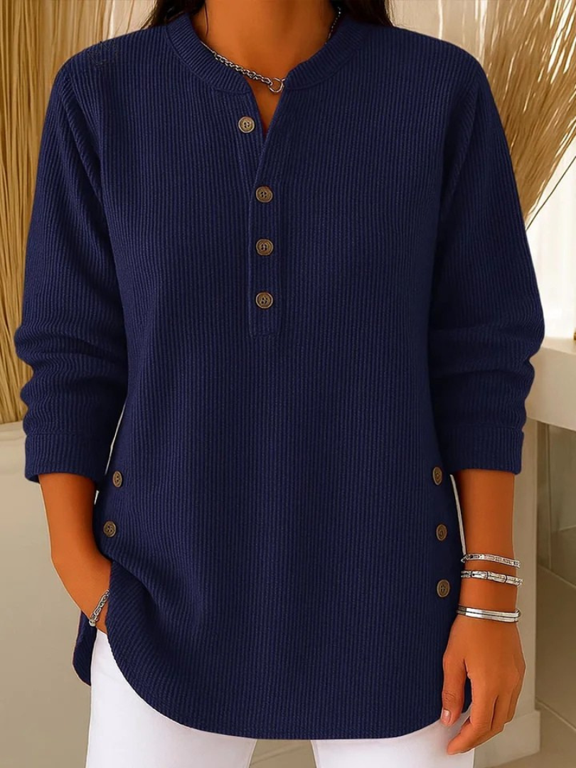Belén | Jersey túnica Henley con botones laterales, color Azul marino, vista del producto, vista alternativa