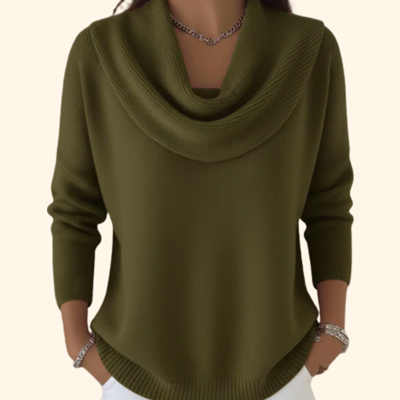 Beatriz | Jersey de cuello drapeado, color Verde, vista del producto, vista principal