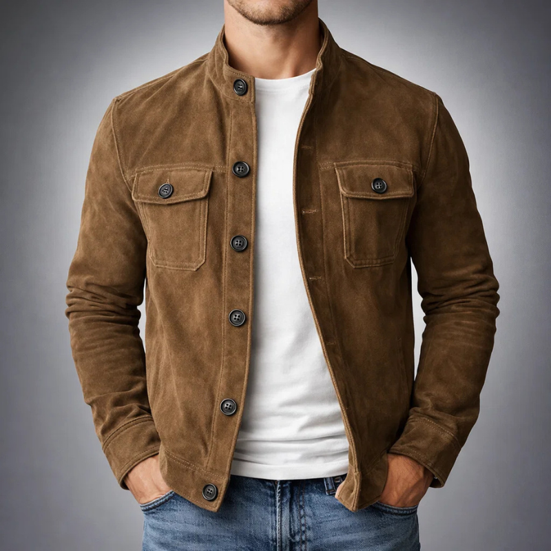 Íñigo | Sobrecamisa de efecto ante con bolsillos, color Marrón, vista del producto, vista principal