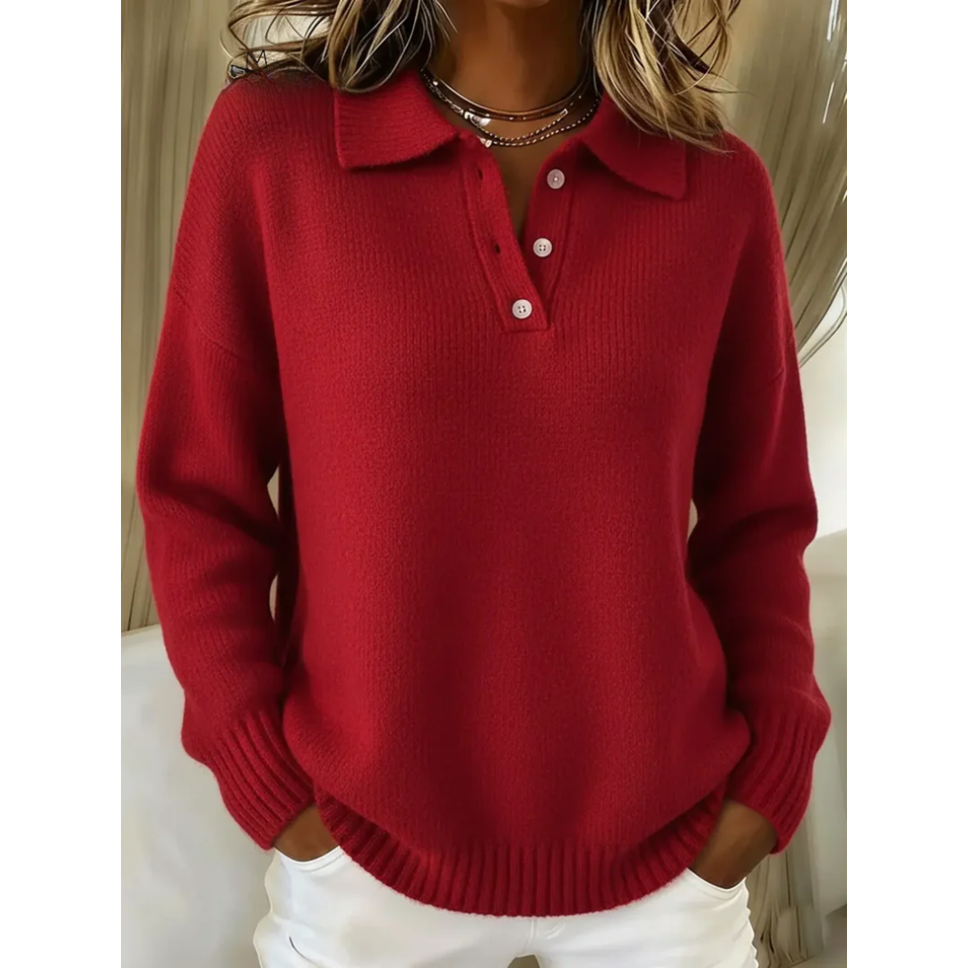 Teresa | Jersey polo de punto suave, color Rojo, vista del producto, detalle del diseño