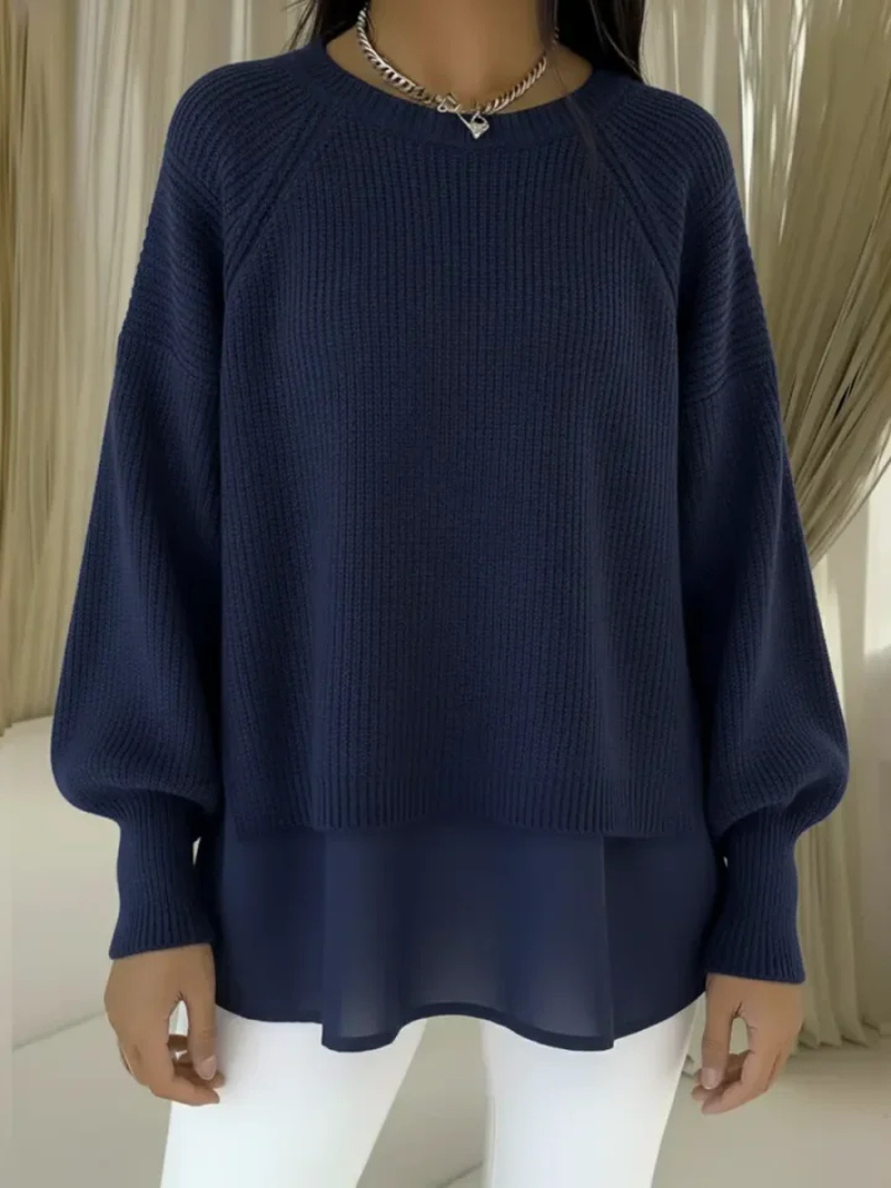Susana | Jersey efecto dos piezas, color Azul marino, vista del producto, detalle del diseño