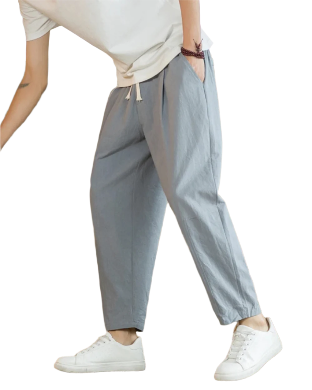 Diego | Pantalón relajado de pierna cónica en Gris claro, vista principal