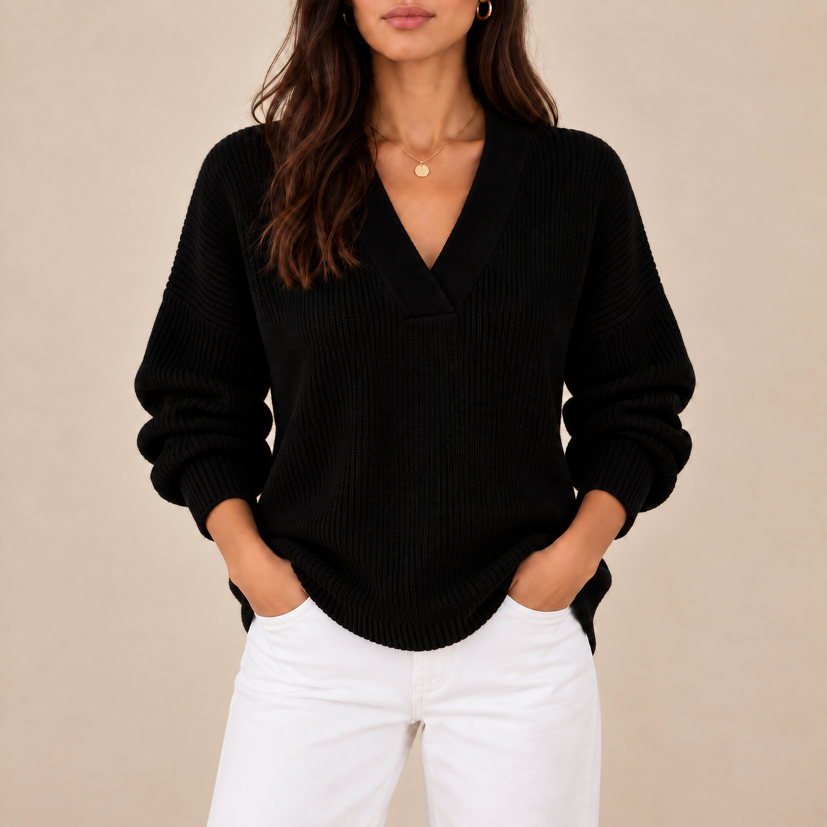 Lourdes | Jersey de cuello en V y corte holgado
