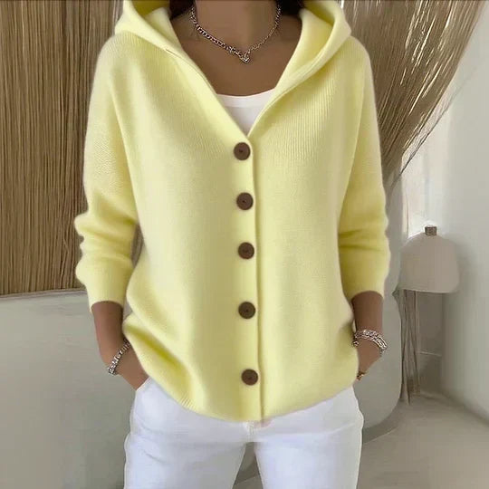 Mercedes | Cárdigan de punto con capucha, color Amarillo, vista del producto, vista alternativa