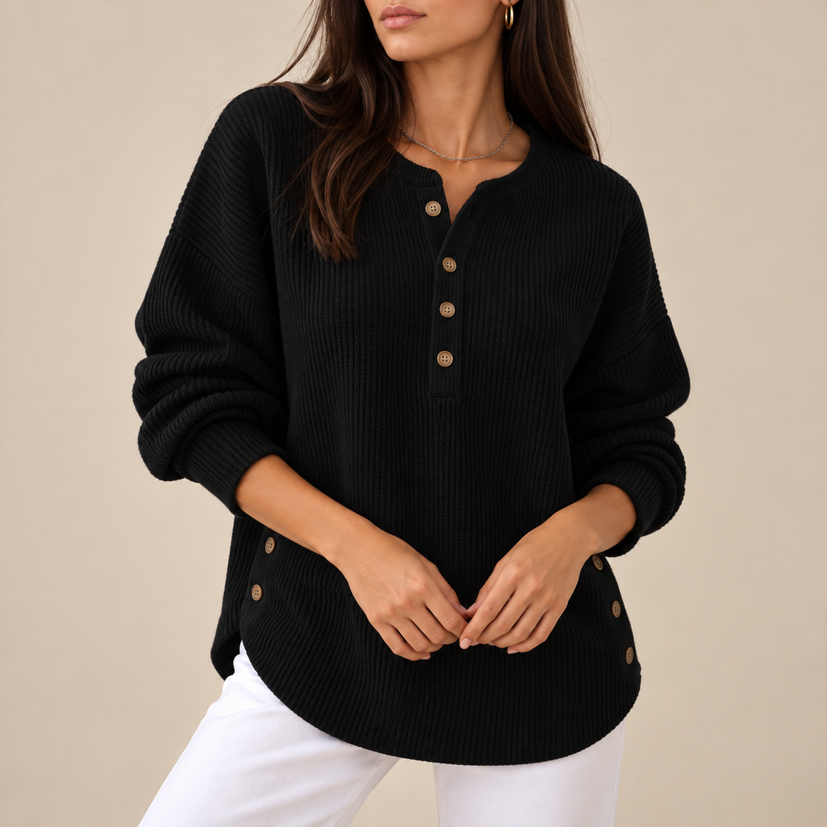 Belén | Jersey túnica Henley con botones laterales