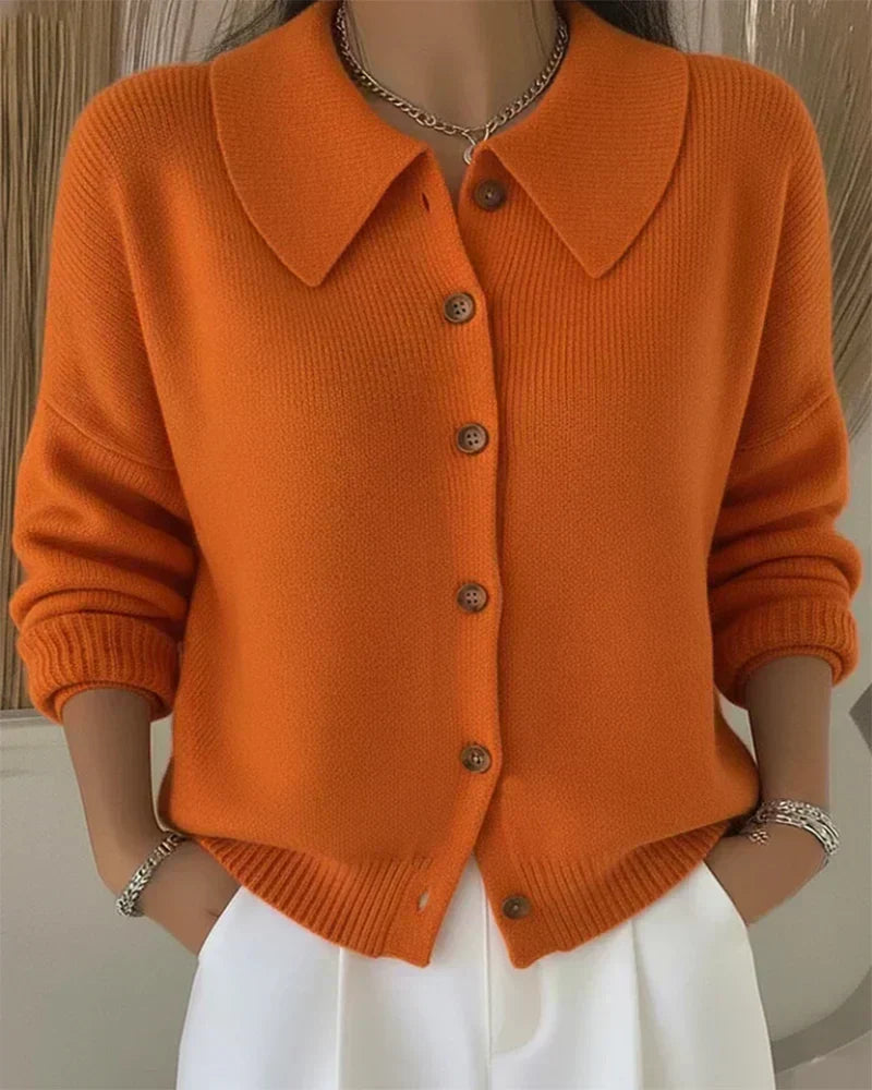 Cayetana | Cárdigan con cuello camisero amplio, color Naranja, vista del producto, detalle del diseño