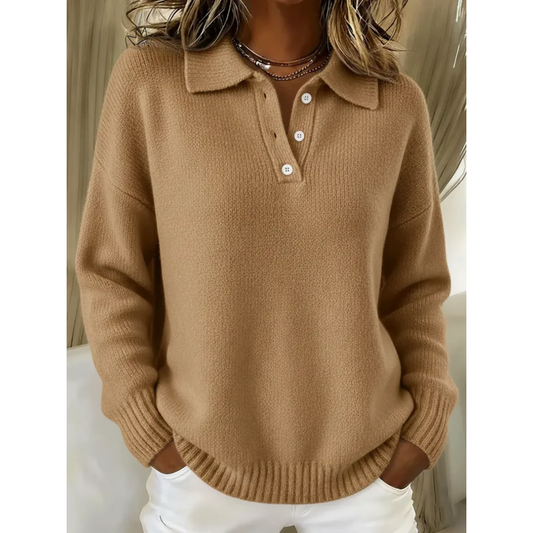 Teresa | Jersey polo de punto suave, color Camel, vista del producto, vista principal