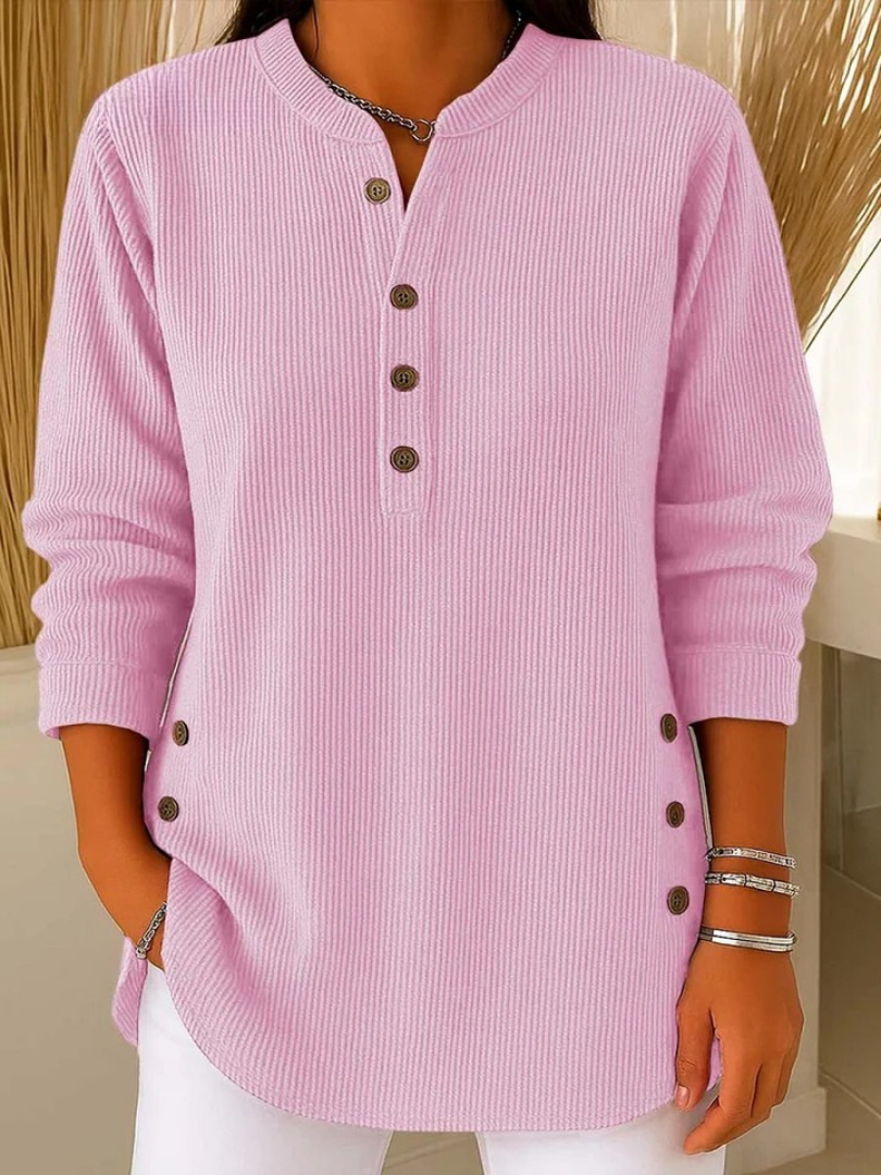 Belén | Jersey túnica Henley con botones laterales, color Rosa suave, vista del producto, vista complementaria