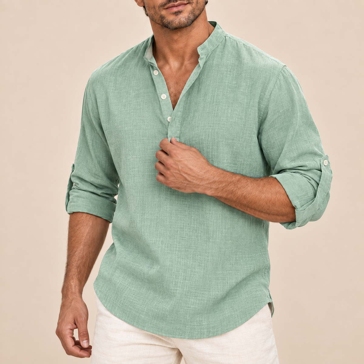 Camisa de cuello abierto Alberto, detalle del diseño
