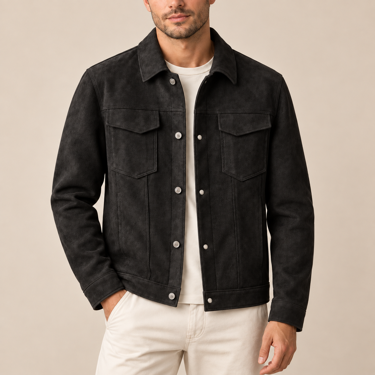 Sobrecamisa de efecto ante con bolsillos Vicente, detalle del diseño
