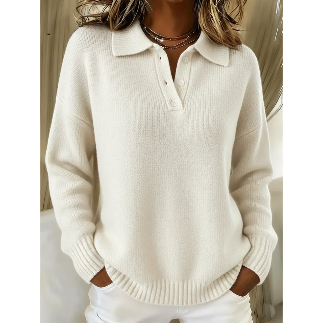 Teresa | Jersey polo de punto suave, color Blanco, vista del producto, vista alternativa