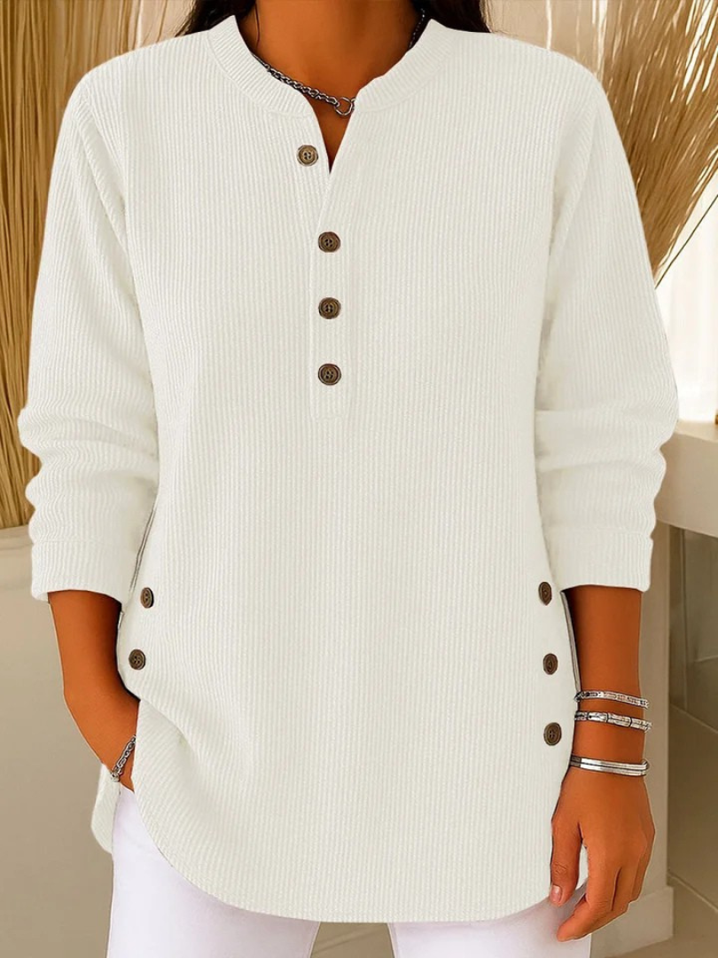 Belén | Jersey túnica Henley con botones laterales, color Blanco, vista del producto, vista principal