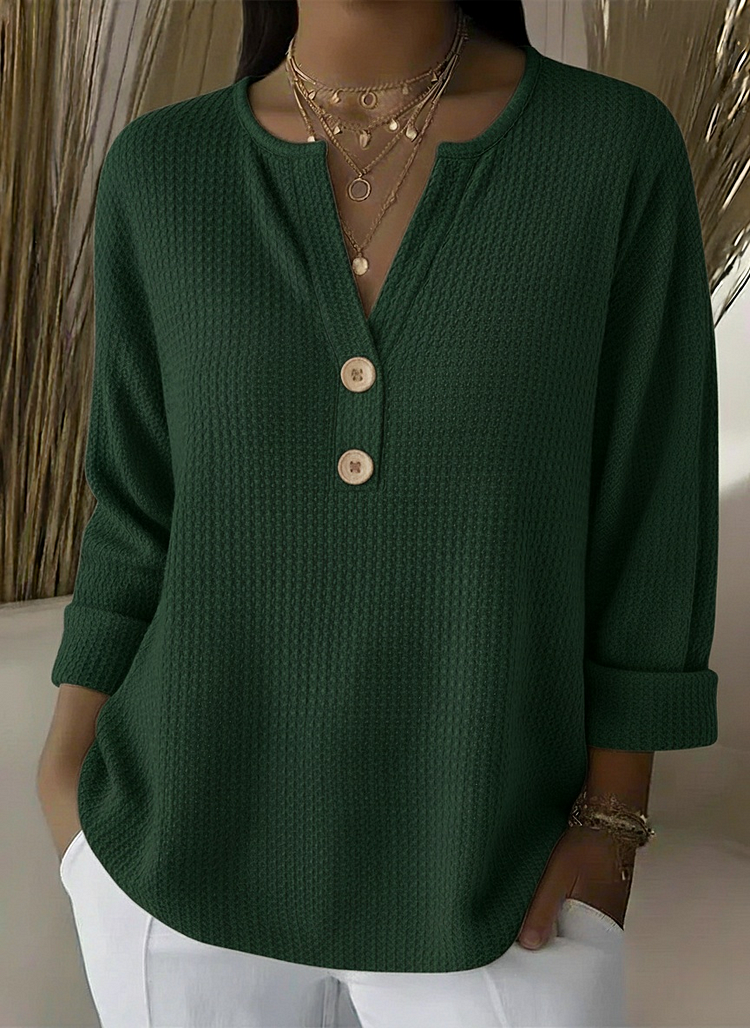 Cristina | Jersey ligero Henley texturizado, color Verde, vista del producto, vista principal