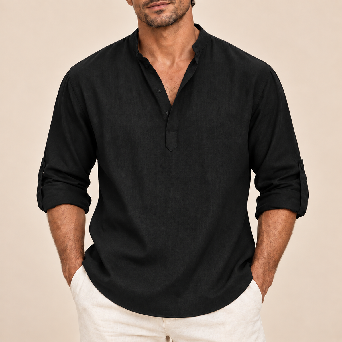 Camisa de cuello abierto Alberto, vista complementaria