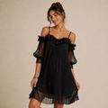 Vestido mini plisado con encaje Celia en negro, vista principal