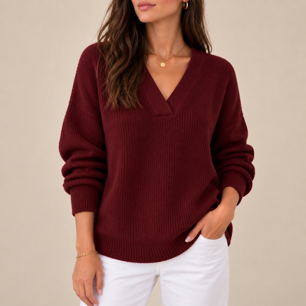 Lourdes | Jersey de cuello en V y corte holgado