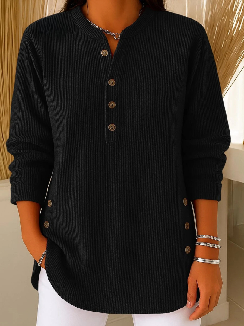 Belén | Jersey túnica Henley con botones laterales, color Negro, vista del producto, vista complementaria