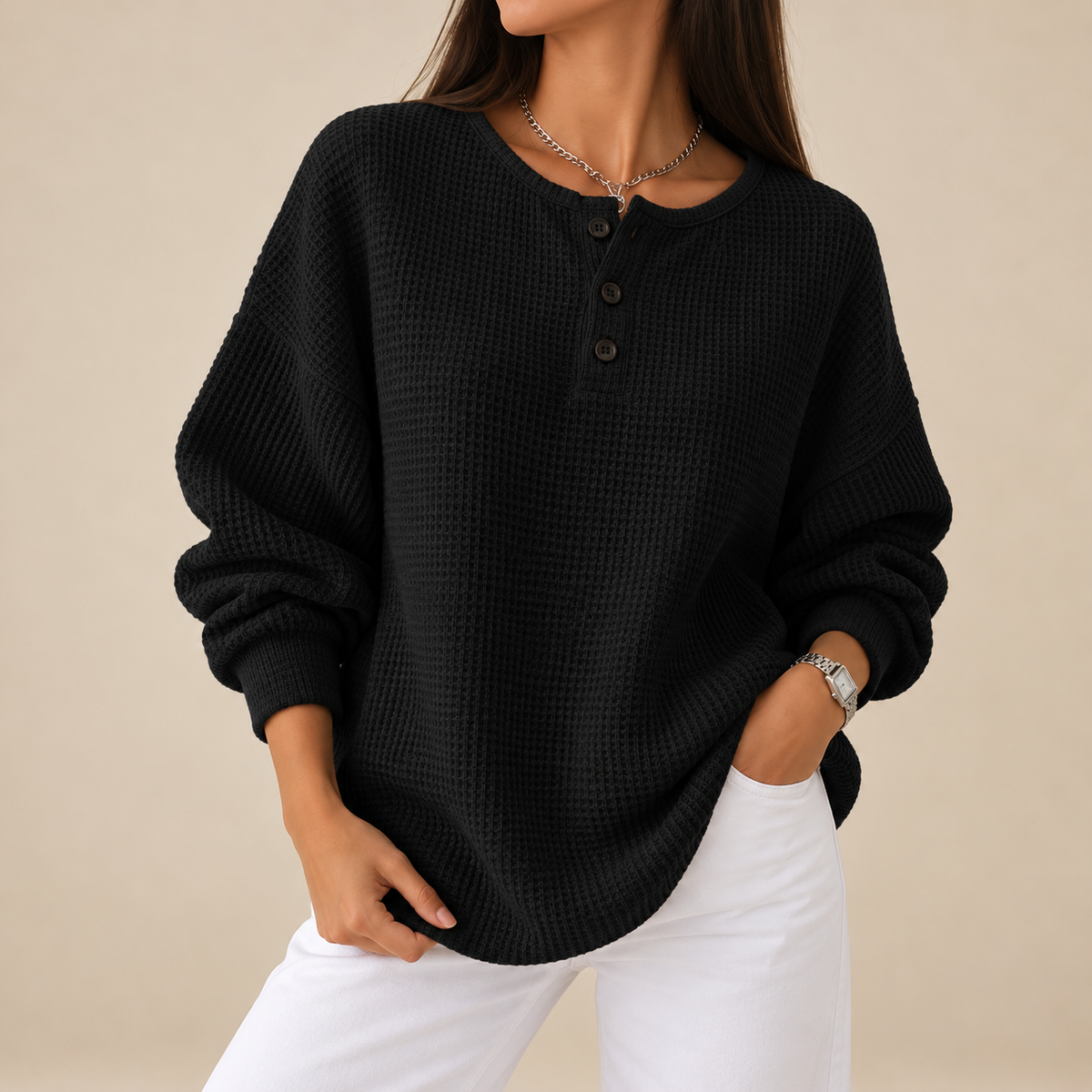 Jersey Henley de punto gofrado Almudena, vista alternativa