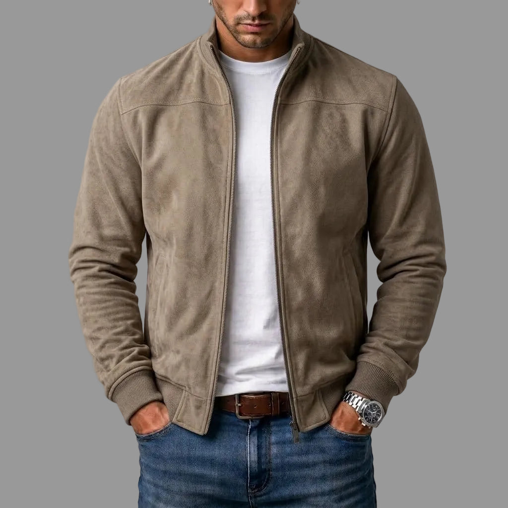 Álvaro | Cazadora bomber de ante sintético caqui, vista frontal
