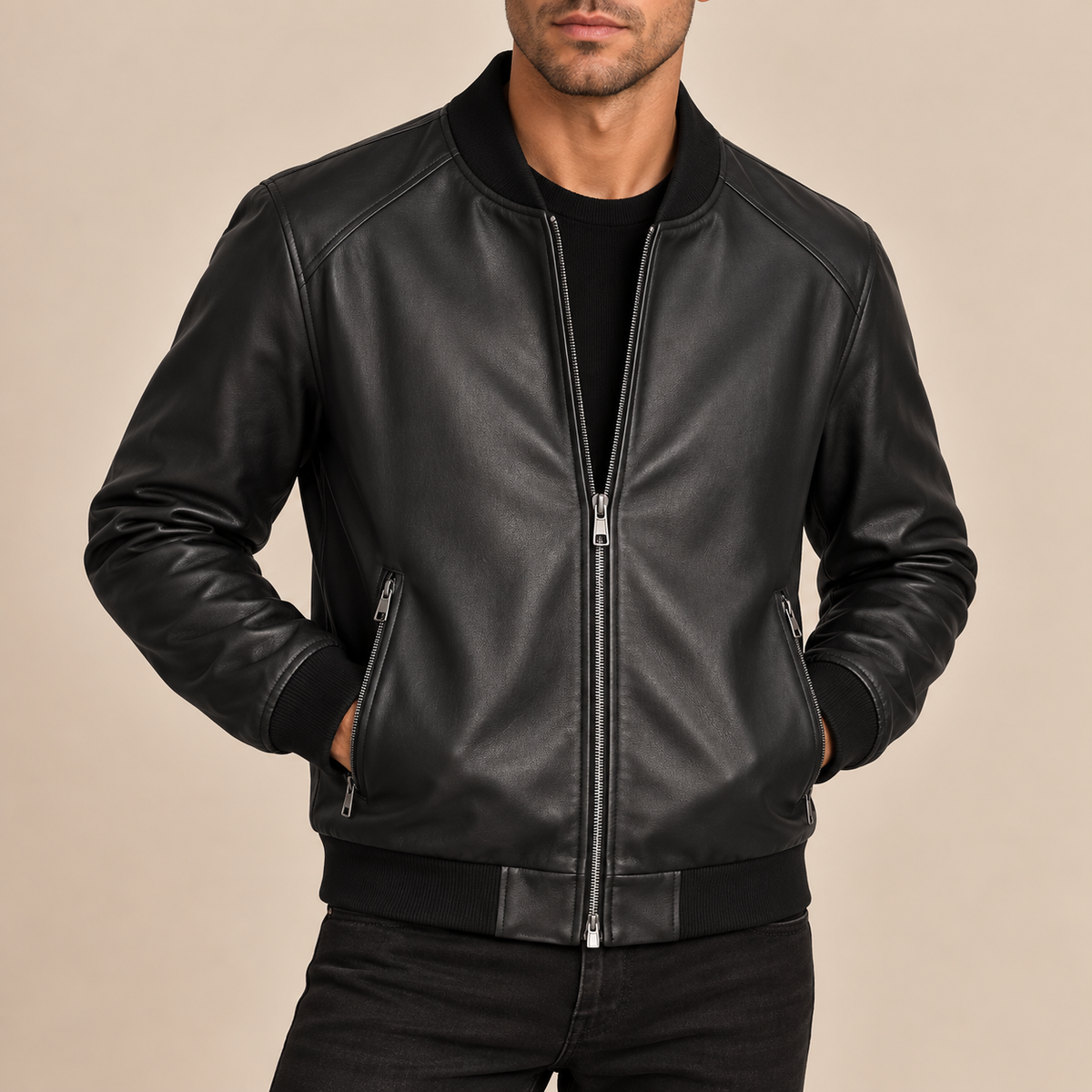 Cazadora bomber de piel lisa Guillermo, vista alternativa