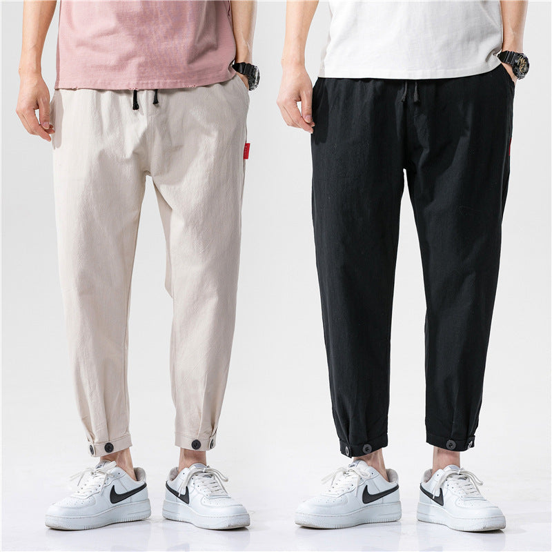 Darío, Pantalón de algodón con bajo ajustable, colores caqui y negro, vista frontal