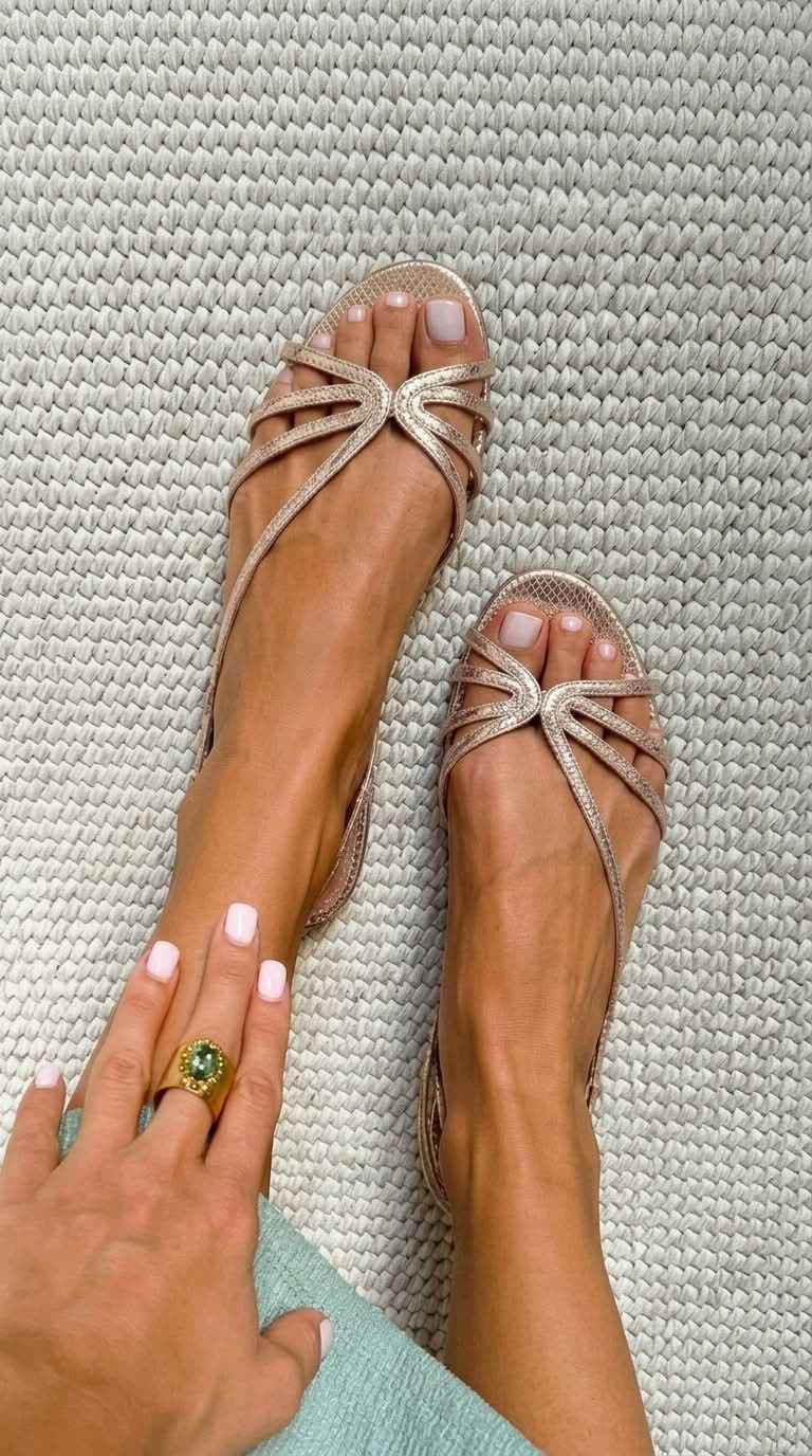 Sandalias doradas de tiras finas de Valentina Montier, vista complementaria