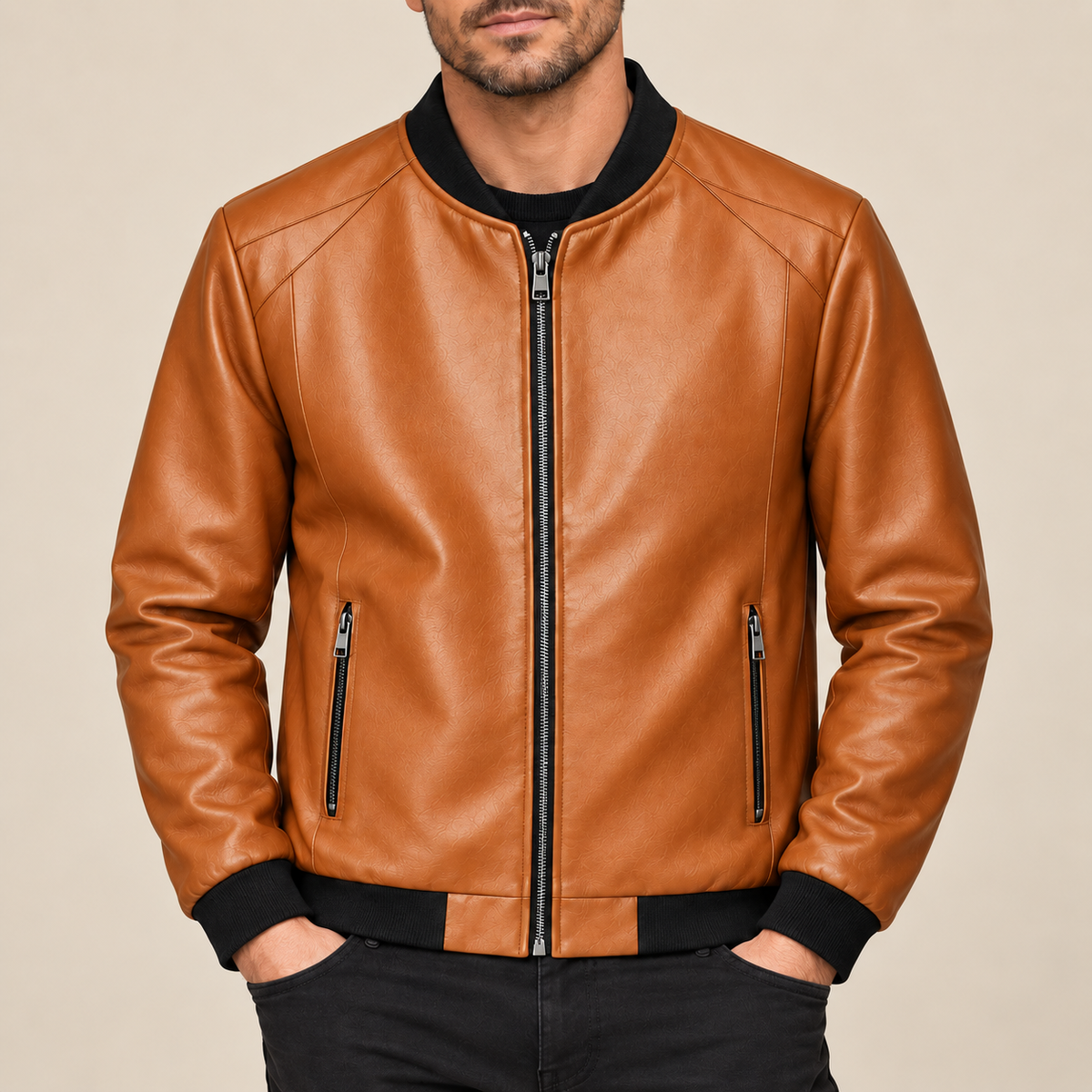 Cazadora bomber de piel lisa Guillermo, vista principal